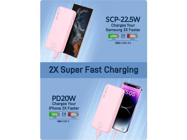 Portable Charger with Built in Cable and AC Wall Plug, USB C Power Bank 12000mAh 22.5W Super Fast Charging, Lightweight Portable Phone Charger...