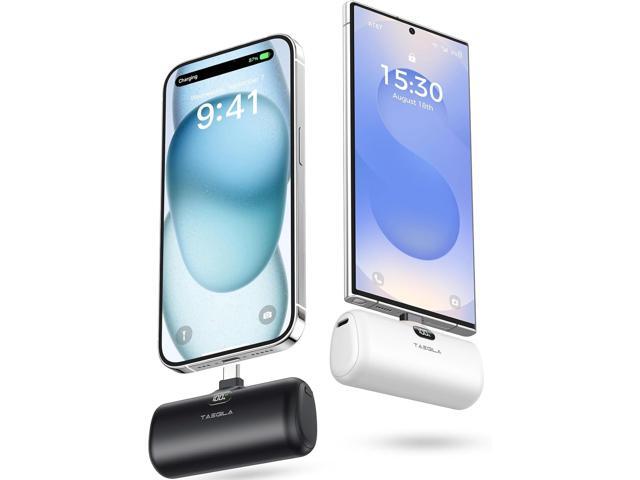 Taegila 2Pack Portable Phone Charger for iPhone 15 16, USB C Power Bank 5000mAh with Built-in Cable & LCD Display, Compact Mini Battery Pack for...