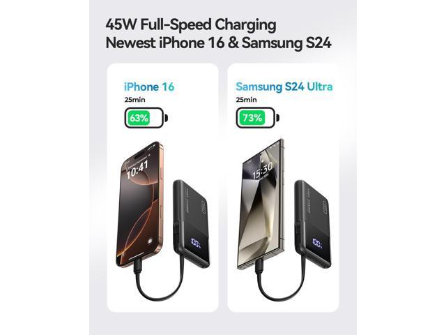 INIU 45W Power Bank, Slimmest 10000mAh Portable Charger with Build in USB-C Cable, Fast Charging USB C in & Out Battery Pack, Travel External Phone...