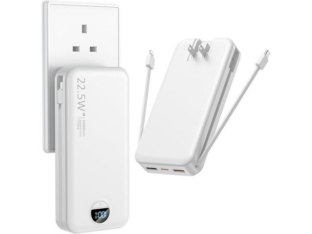 Portable Charger with Wall Plug, 20000mAh USB C Power Bank Fast Charging, External Battery Pack with Built in Cables, Digital Display, 5 Output 2...