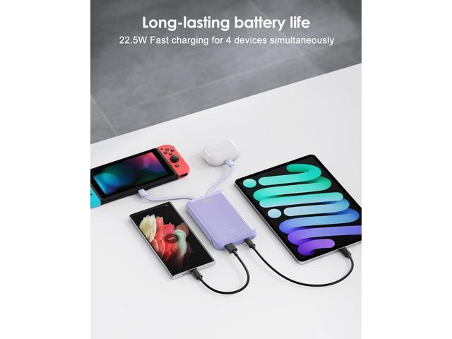 Portable Charger 10000mAh, Cell Phone Portable Power Banks with 22.5W PD Fast Charging, Compact Phone Charger Built in Cable, Compatible with...