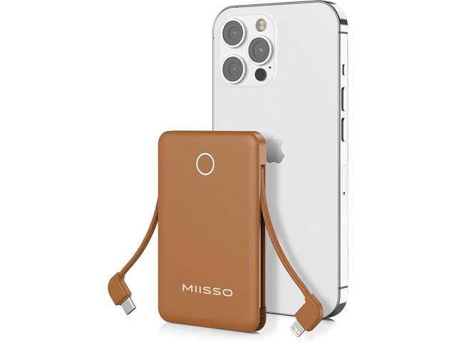 6000mah Ultra Slim Built in Cables Power Bank, Card Size Built in USB C Cords Battery Pack Portable Charger for Phones, 3 Output External Battery...