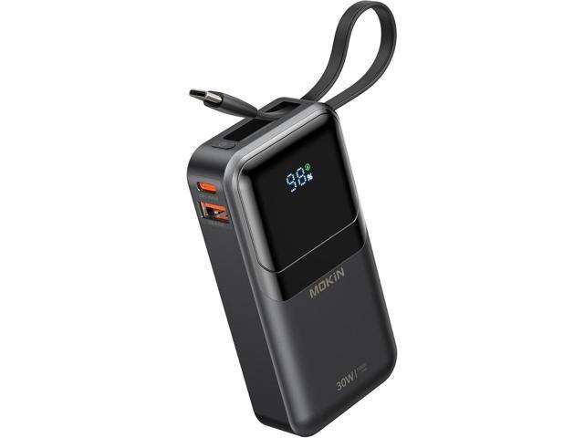 MOKiN Portable Charger, 10000mAh Power Bank, 30W Fast Charging Battery Pack, USB-C, USB A, Bulit in 2 Cables iOS & Type C, Digital Display, Compact...