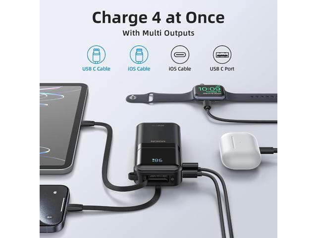 MOKiN Portable Charger, 10000mAh Power Bank, 30W Fast Charging Battery Pack, USB-C, USB A, Bulit in 2 Cables iOS & Type C, Digital Display, Compact...