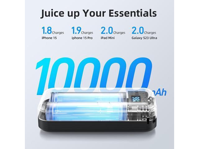 MOKiN Portable Charger, 10000mAh Power Bank, 30W Fast Charging Battery Pack, USB-C, USB A, Bulit in 2 Cables iOS & Type C, Digital Display, Compact...