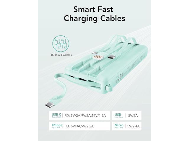 VRURC Portable Charger 20000mAh, Built-in Cables Fast Charging Power Bank, PD QC 3.0 Travel Essentials Battery Pack, 4 Output & 2 Input Phone...