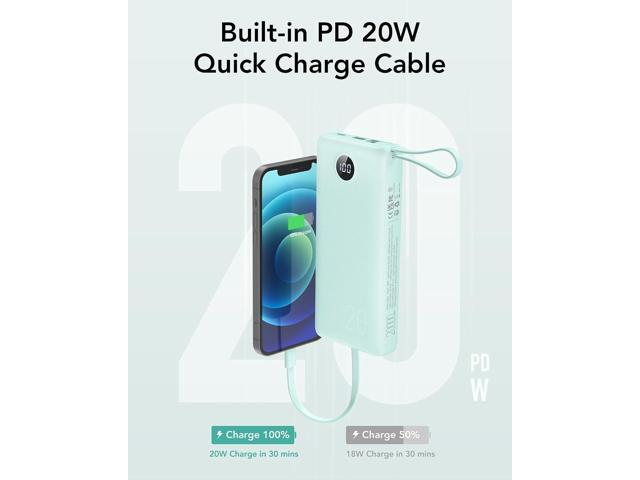 VRURC Portable Charger 20000mAh, Built-in Cables Fast Charging Power Bank, PD QC 3.0 Travel Essentials Battery Pack, 4 Output & 2 Input Phone...