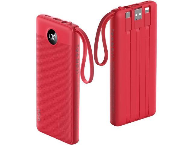 VRURC Portable Charger, 10000mAh Power Bank Built in Cables for iPhone, Slim Compact Travel Essential, 5 Outputs 2 Inputs USB C Battery Pack for...