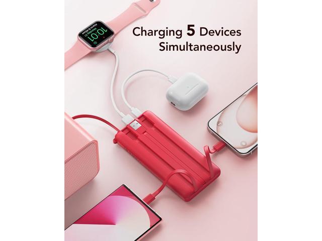 VRURC Portable Charger, 10000mAh Power Bank Built in Cables for iPhone, Slim Compact Travel Essentail, 5 Outputs 2 Inputs USB C Battery Pack for...