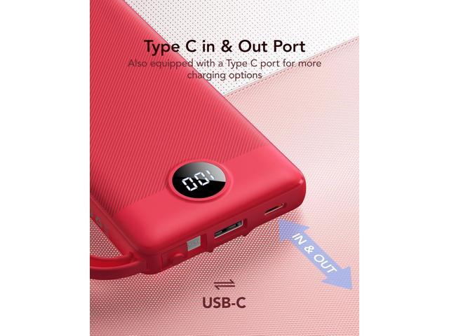 VRURC Portable Charger, 10000mAh Power Bank Built in Cables for iPhone, Slim Compact Travel Essentail, 5 Outputs 2 Inputs USB C Battery Pack for...