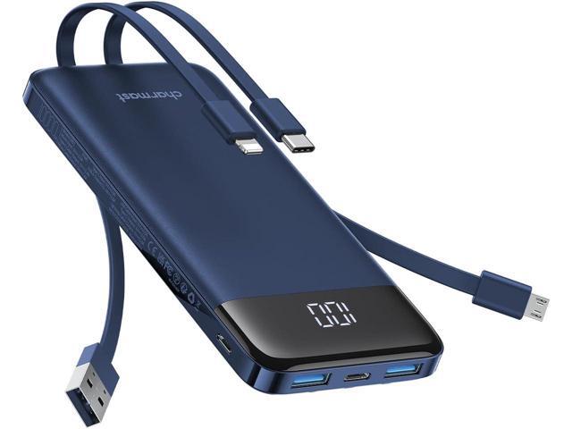 Charmast Portable Charger with Built in Cables, 10000mAh Slim Power Bank, 15W USB C in & Out Port High Speed Charging External Charger, Battery Pack...