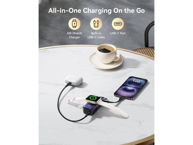 INIU Portable Charger, 5000mAh 20W PD Fast Charging Power Bank, with Built-in USB C Cable and Watch Charger, Ultra Small Keychain Battery Pack,...