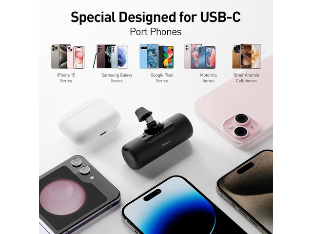 iWALK 4,500mAh Portable Charger for iPhone 15/16, Power Bank with Build-in USB C Connector, Battery Pack Phone Charger for iPhone Series, Samsung...