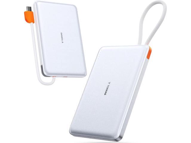 TORRAS Power Bank with Built-in USB-C Cable, Ultra-Slim 10,000mAh Portable Charger USB C, 22.5W Fast Charging Battery Pack for iPhone 16/15/Samsung...