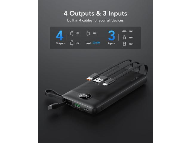 VRURC Portable Charger, 22.5W Power Bank 10000mAh, USB-C Cable in & Out Fast Charging Battery Pack, Compact Travel Essential 4 Outputs 3 Inputs for...