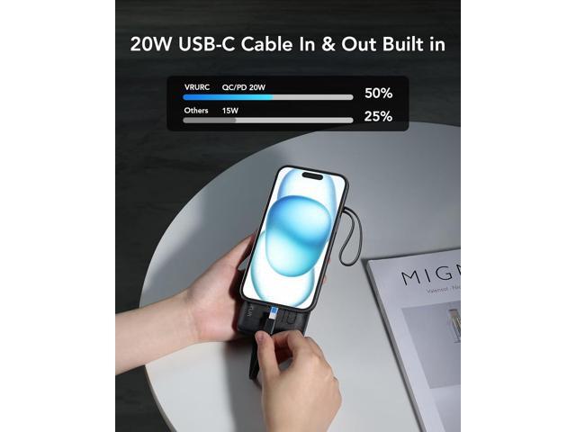 VRURC Portable Charger, 22.5W Power Bank 10000mAh, USB-C Cable in & Out Fast Charging Battery Pack, Compact Travel Essential 4 Outputs 3 Inputs for...