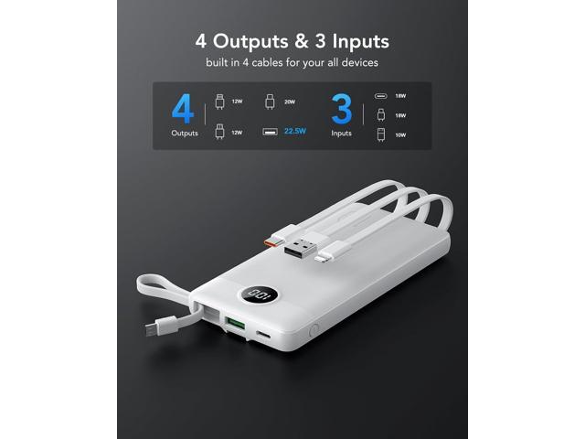 VRURC Portable Charger, 22.5W Power Bank 10000mAh, USB-C Cable in & Out Fast Charging Battery Pack, Compact Travel Essential 4 Outputs 3 Inputs for...