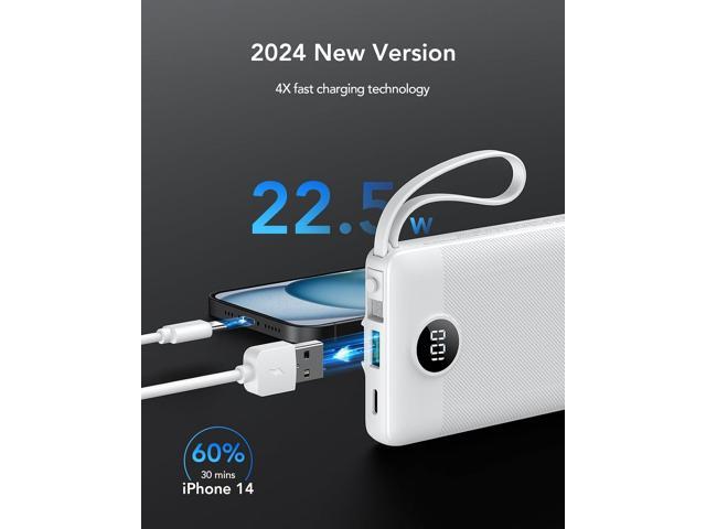 VRURC Portable Charger, 22.5W Power Bank 10000mAh, USB-C Cable in & Out Fast Charging Battery Pack, Compact Travel Essential 4 Outputs 3 Inputs for...
