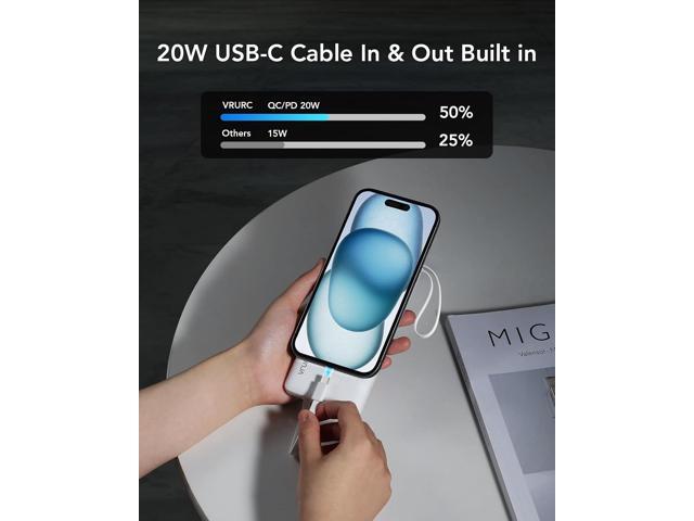 VRURC Portable Charger, 22.5W Power Bank 10000mAh, USB-C Cable in & Out Fast Charging Battery Pack, Compact Travel Essential 4 Outputs 3 Inputs for...
