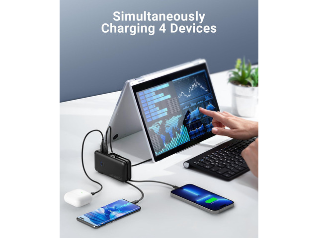 Portable Charger, Power Bank, 16000mAh Power Bank Built-in AC Wall Plug and Cables, PD 30W and QC4.0 Fast Charger for iPhone and Android Phones and...