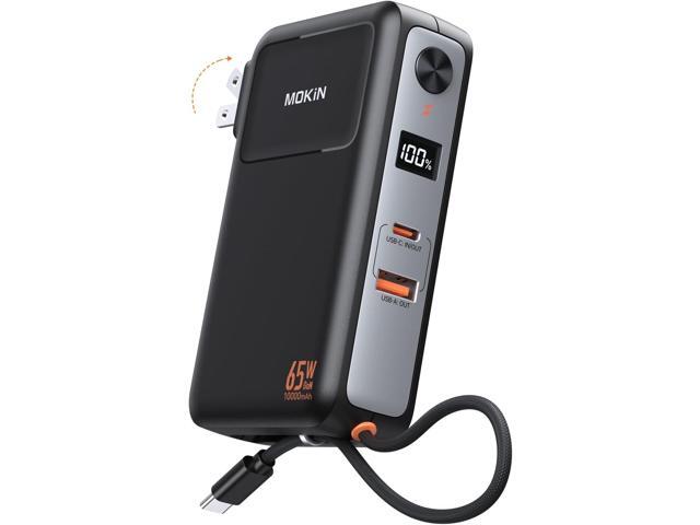 Portable Charger 3 in 1, 10000mAh Power Bank Built in Cable and AC Wall Plug 65W, Phone Battery Pack Fast Charging 35W Max, USB C Travel Chargers...