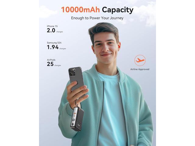 Portable Charger 3 in 1, 10000mAh Power Bank Built in Cable and AC Wall Plug 65W, Phone Battery Pack Fast Charging 35W Max, USB C Travel Chargers...