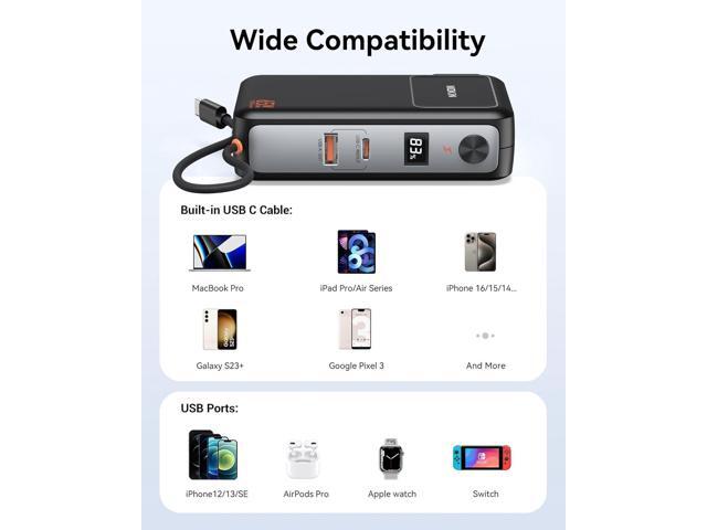 Portable Charger 3 in 1, 10000mAh Power Bank Built in Cable and AC Wall Plug 65W, Phone Battery Pack Fast Charging 35W Max, USB C Travel Chargers...