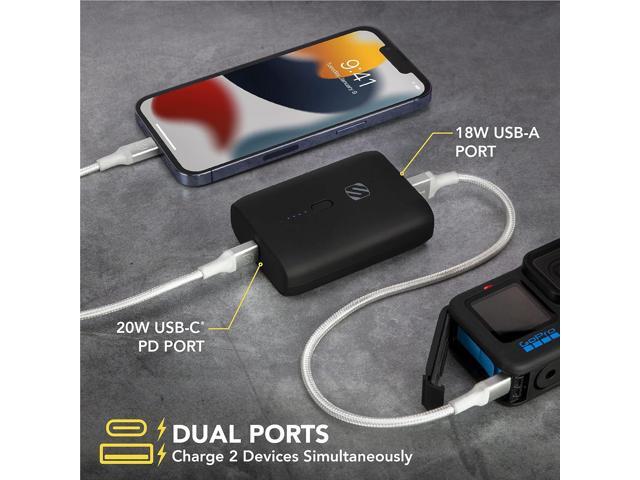 Scosche PB10PD-SP GoBat 10000mAh Compact Dual Port Cell Phone Battery Pack, 20W USB-C Power Delivery Fast Charger & 18W USB-A Portable Power Bank,...