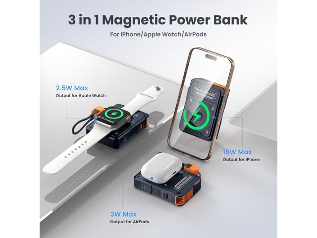 for Magsafe Battery Pack 10000mAh,5-in-1 Magnetic Power Bank Built in AC Plug,Magnetic Wireless Portable Charger for Apple Watch,22.5W Fast...