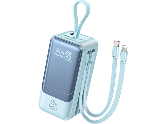 Fast Charging Power Bank 18400mAh 65W Portable Laptop Charger, LED Display, Travel Essential Battery Pack with Built-in USB-C & Lightning Cables...
