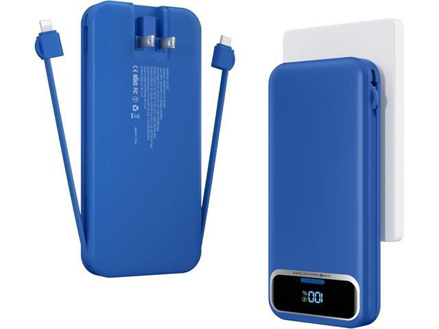 12000mAh Lightweight-Portable-Charger-Power-Bank with Built-in Cables and AC Wall Plug, PD20W USB-C Fast Charging Battery Pack, LED Display...