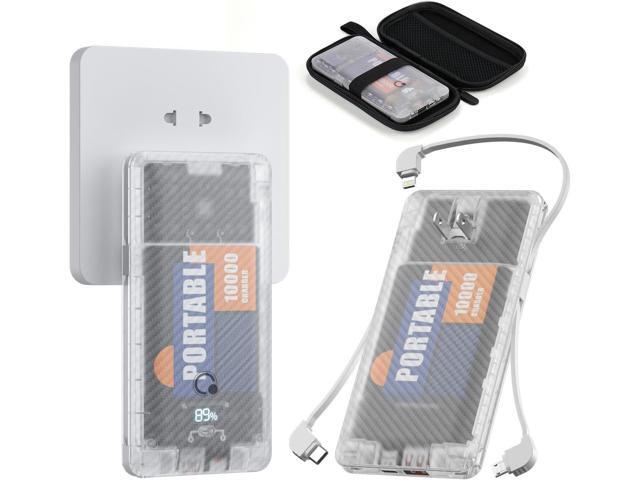 10000mAh Portable Charger,Q Slim USB C Power Bank,5 Output 2 Input 20W Travel External Battery Pack with Built-in Cables and AC Wall Plug,...