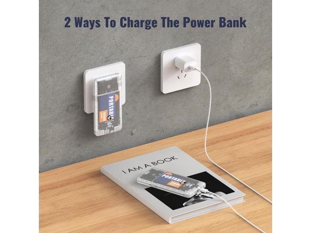 10000mAh Portable Charger,Q Slim USB C Power Bank,5 Output 2 Input 20W Travel External Battery Pack with Built-in Cables and AC Wall Plug,...