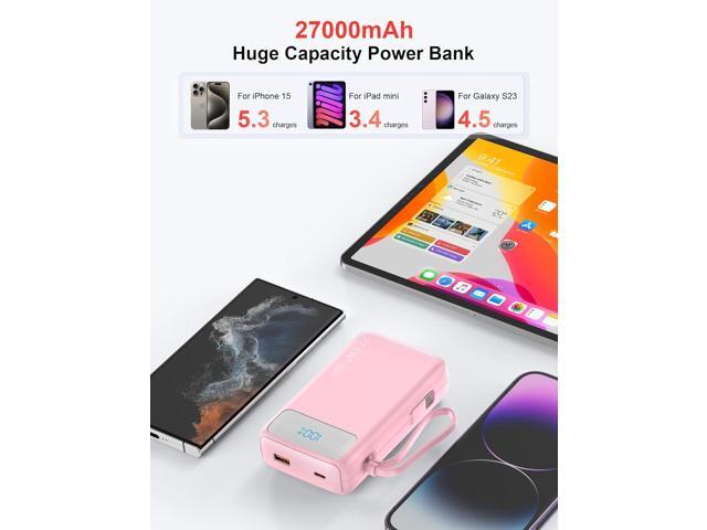 27000mAh Portable Charger,Power Bank with Built in Cable for iPhone 16/15 Series, USB-C Input-Output Fast-Charging LED Display Battery Pack,Travel...