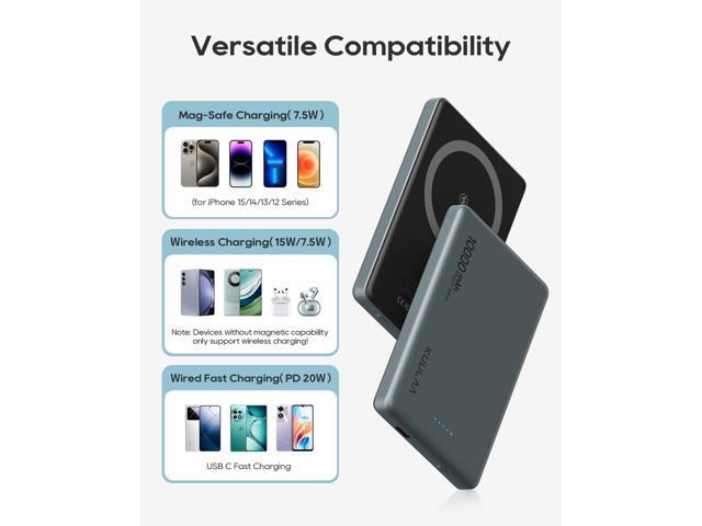 Kuulaa Magsafe Battery Pack 0.47'' 10000mAh Slim Magnetic Portable Charger Power Bank Support USB C PD 20W Fast Charging, Compatible with iPhone 16...