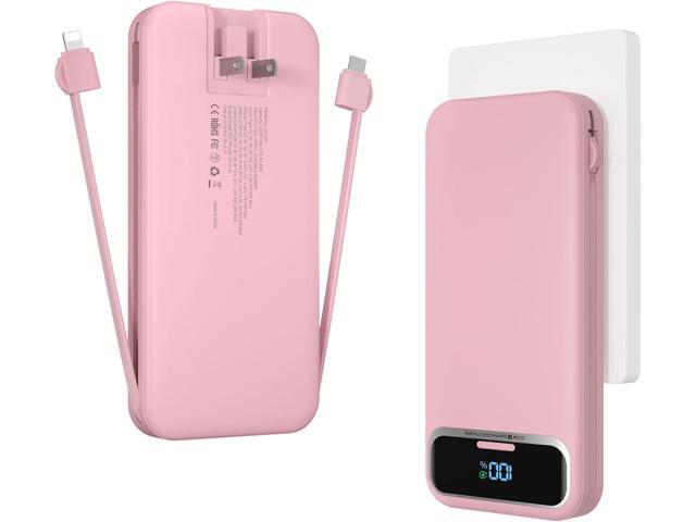 12000mAh Lightweight-Portable-Charger-Power-Bank with Built-in Cables and AC Wall Plug, PD20W USB-C Fast Charging Battery Pack, LED Display...
