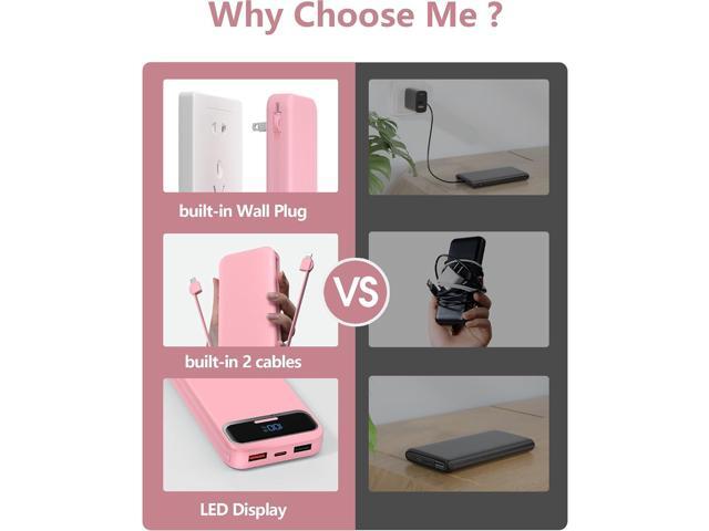 12000mAh Lightweight-Portable-Charger-Power-Bank with Built-in Cables and AC Wall Plug, PD20W USB-C Fast Charging Battery Pack, LED Display...