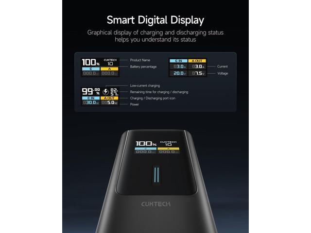 CUKTECH 100W Power Bank, 10000mAh Portable USB C Charger with Smart TFT Display, PD3.0 Fast Charging Compatible iPhone 16/15 Series, Samsung Galaxy...