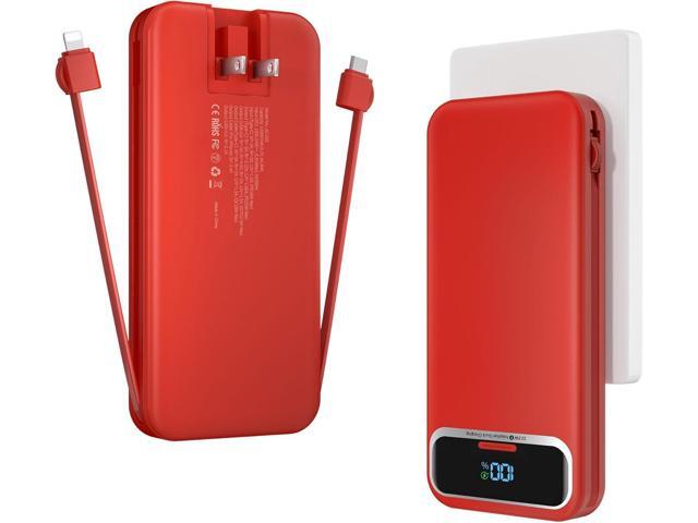 12000mAh Lightweight-Portable-Charger-Power-Bank with Built-in Cables and AC Wall Plug, PD20W USB-C Fast Charging Battery Pack, LED Display...