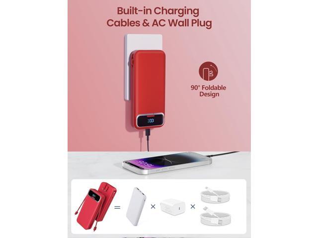 12000mAh Lightweight-Portable-Charger-Power-Bank with Built-in Cables and AC Wall Plug, PD20W USB-C Fast Charging Battery Pack, LED Display...