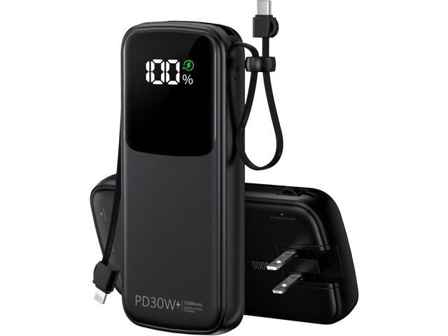UYAYOHU Portable Charger, Power Bank, 15000mAh Battery Pack Fast Charging Lightweight, Built-in AC Wall Plug and 2 Output Cables with LED Display...