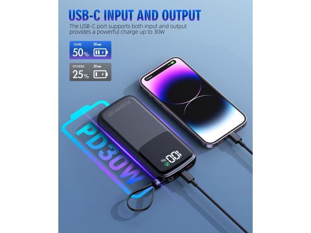 UYAYOHU Portable Charger, Power Bank, 15000mAh Battery Pack Fast Charging Lightweight, Built-in AC Wall Plug and 2 Output Cables with LED Display...