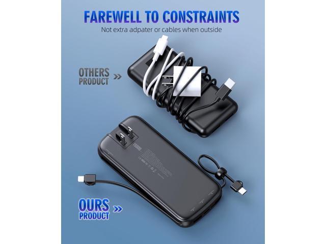 UYAYOHU Portable Charger, Power Bank, 15000mAh Battery Pack Fast Charging Lightweight, Built-in AC Wall Plug and 2 Output Cables with LED Display...