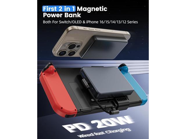 Antank 2 in 1 Magnetic Power Bank for Switch & iPhone 16, 10000mAh Wireless Portable Charger, 20W Fast Charging External Battery Pack for...