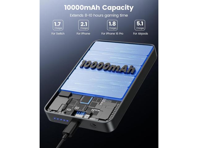 Antank 2 in 1 Magnetic Power Bank for Switch & iPhone 16, 10000mAh Wireless Portable Charger, 20W Fast Charging External Battery Pack for...