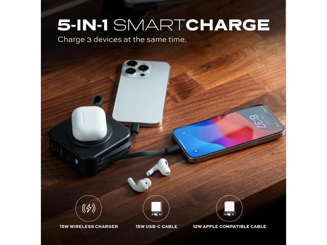 STATIK SmartCharge 5-in-1 Travel Power Bank with Wall Plug & Built in USB C Cables, 10000mAh International Travel Essentials & European Portable...