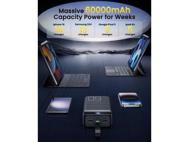 Portable Charger Power Bank 60000mAh 22.5W USB C Fast Charging Battery Bank with 4 Outputs & 3 Inputs LED Display Huge Capacity External Battery...