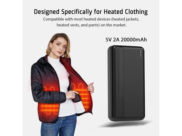 20000 mAh Rechargeable 5V 2A Battery Pack for Heated Vests Jackets Power Bank for Heating Electric Vest Coat Hoodies Battery Pack for Man Women...