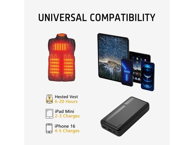 20000 mAh Rechargeable 5V 2A Battery Pack for Heated Vests Jackets Power Bank for Heating Electric Vest Coat Hoodies Battery Pack for Man Women...