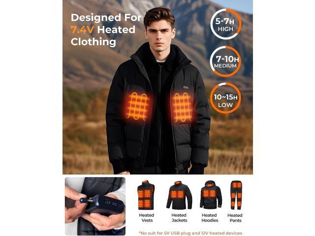 18400mAh Heated Vest Battery Pack Compatible with ORORO and Venustas, 7.4V Battery Pack for Heated Vest with LED Display, Rechargeable Power Bank...